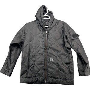 Grunt Style Mens Large Black Quilted Full Zip Hoodie Jacket Tactical Flag Patch